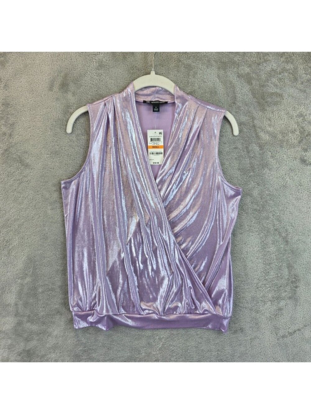 INC International Concepts Tank Top Womens S Purple Metallic Wrap V Neck Party